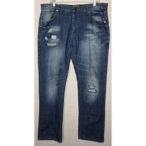 Brooklyn Xpress Jeans Mens 36x32 Blue Distressed Faded Ripped Y2K Streetwear VTG